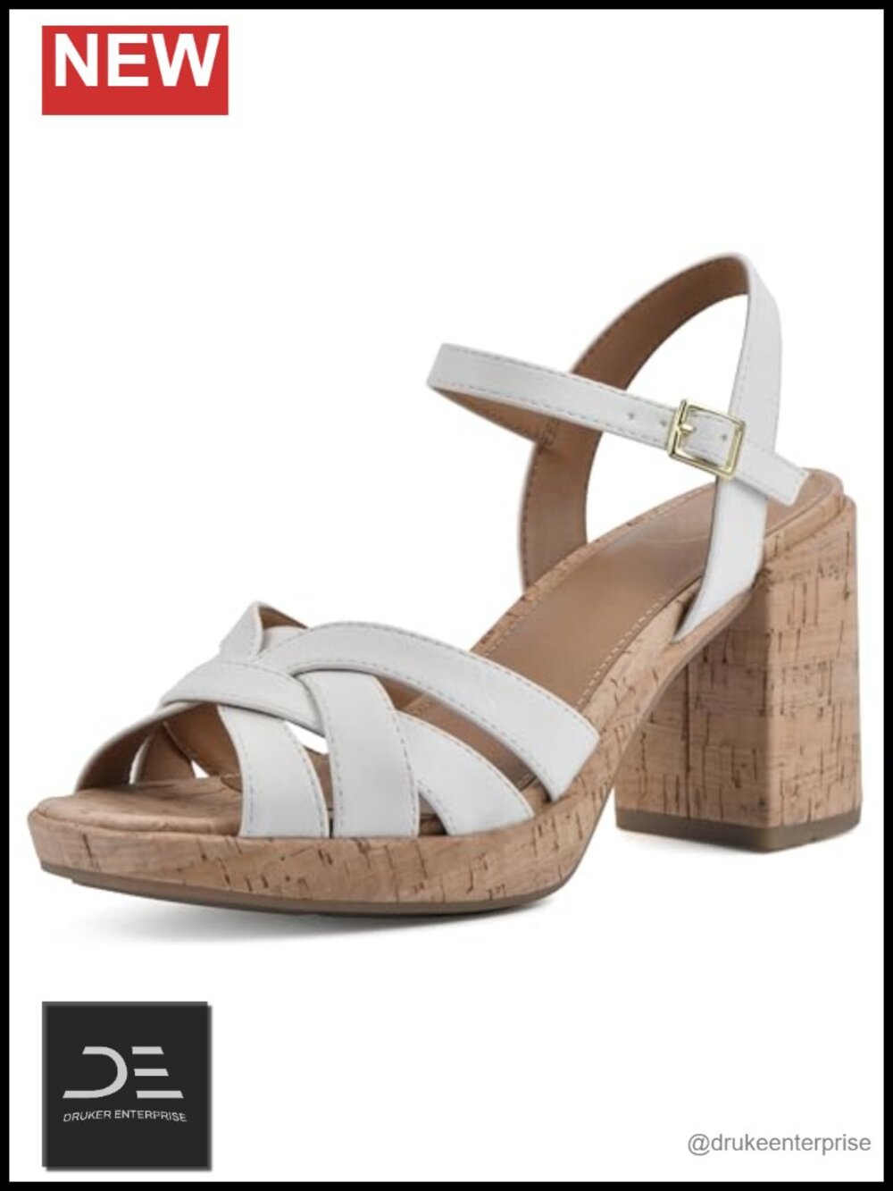 Woven Platform Sandal with Cork Heel & Ankle Strap